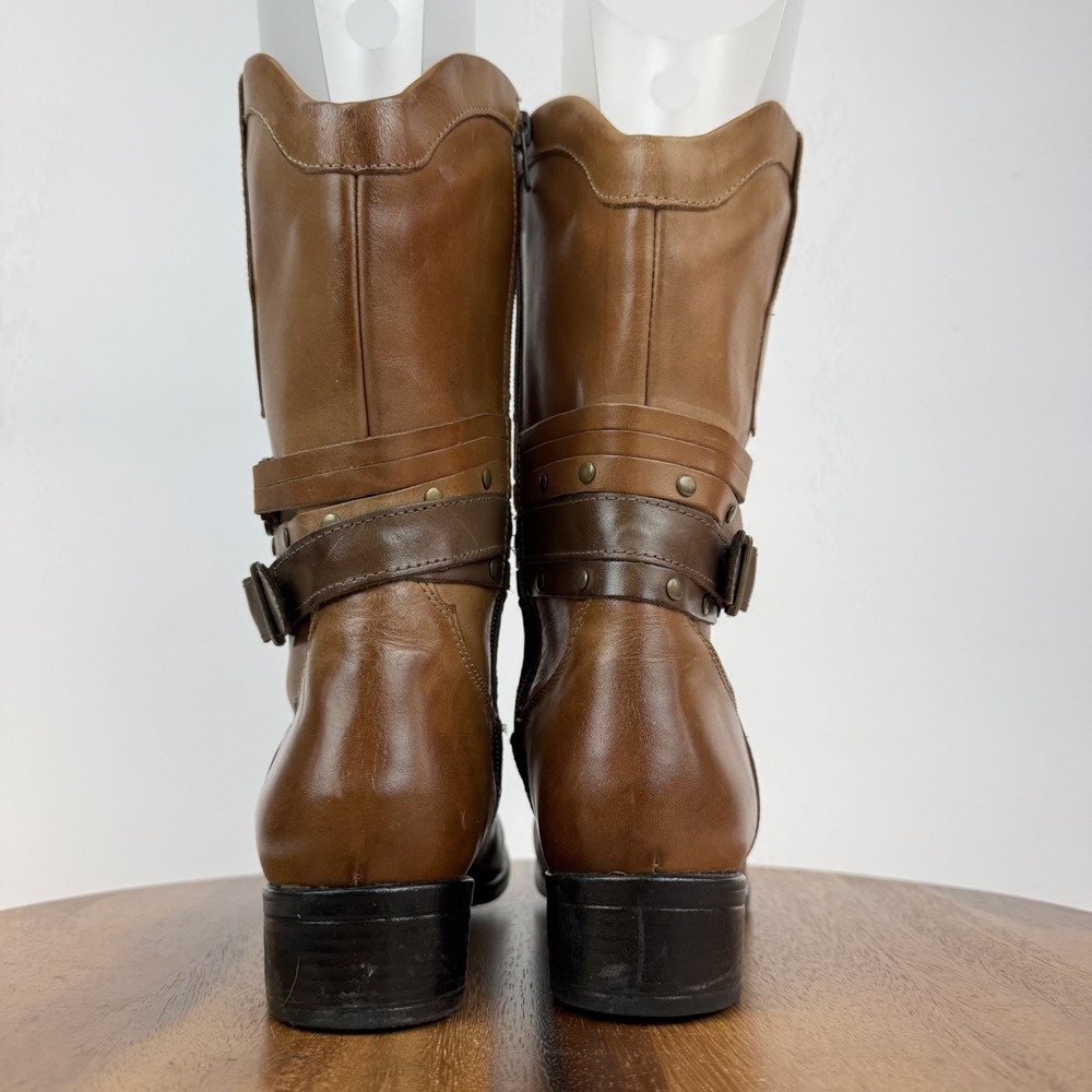 New Womens Sandro Moscoloni Robin Belted Brown Leather Cowboy Boots‎ Size 7 M - Picture 7 of 9